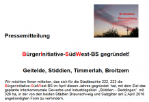 Neue Bürgerinitiative gegründet: Bürgerinitiative-SüdWest-BS (BISW)